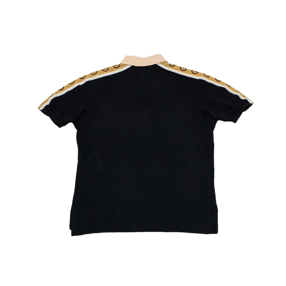Gucci Men's Interlocking GG Logo Tape Black Piqué Polo Shirt Size S Italy